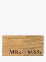John Lewis Selbrae House Mr & Mrs Square Oak Wooden Coasters Set of 2 Natural- Buy online at McGrocer