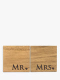Selbrae House Mr & Mrs square oak coasters set of 2 (British brand)