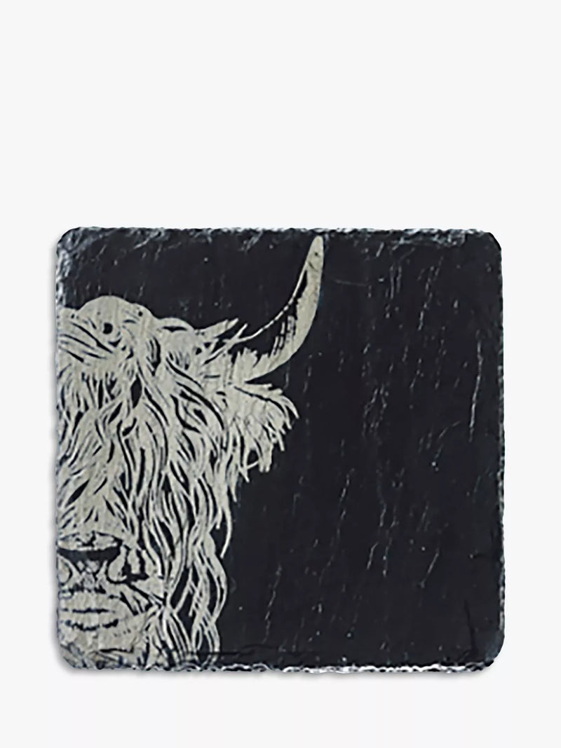 Selbrae House slate coaster highland cow design natural - British product