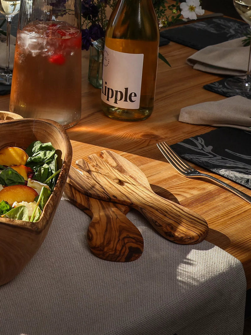 Selbrae House olive wood salad server hands, imported from the UK