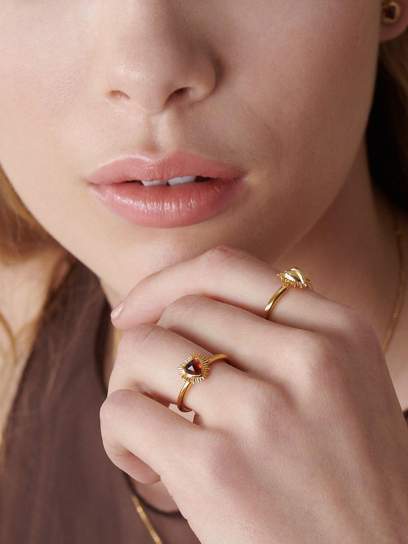 Rachel Jackson London garnet heart ring, gold plated, British brand