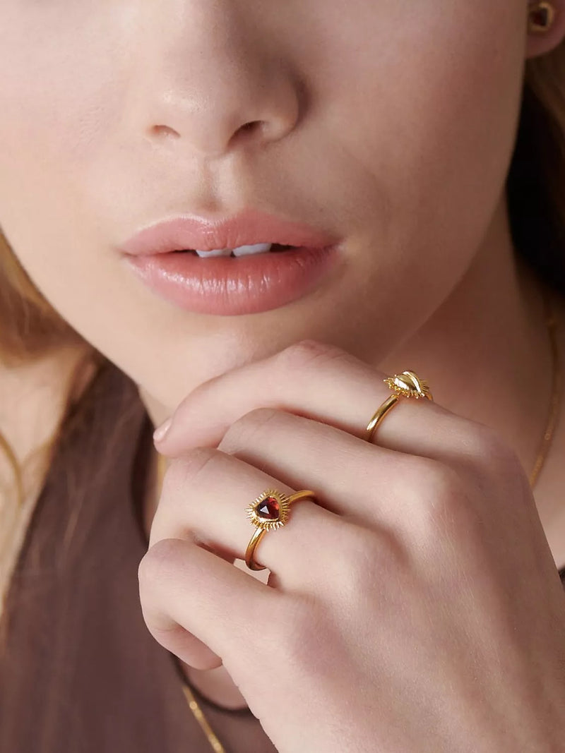 Rachel Jackson London garnet heart ring, gold plated, British brand