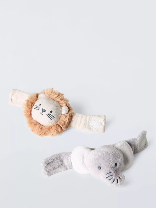 Jungle Soft Wrist Rattle Set with Lion and Elephant Designs, Pack of 2