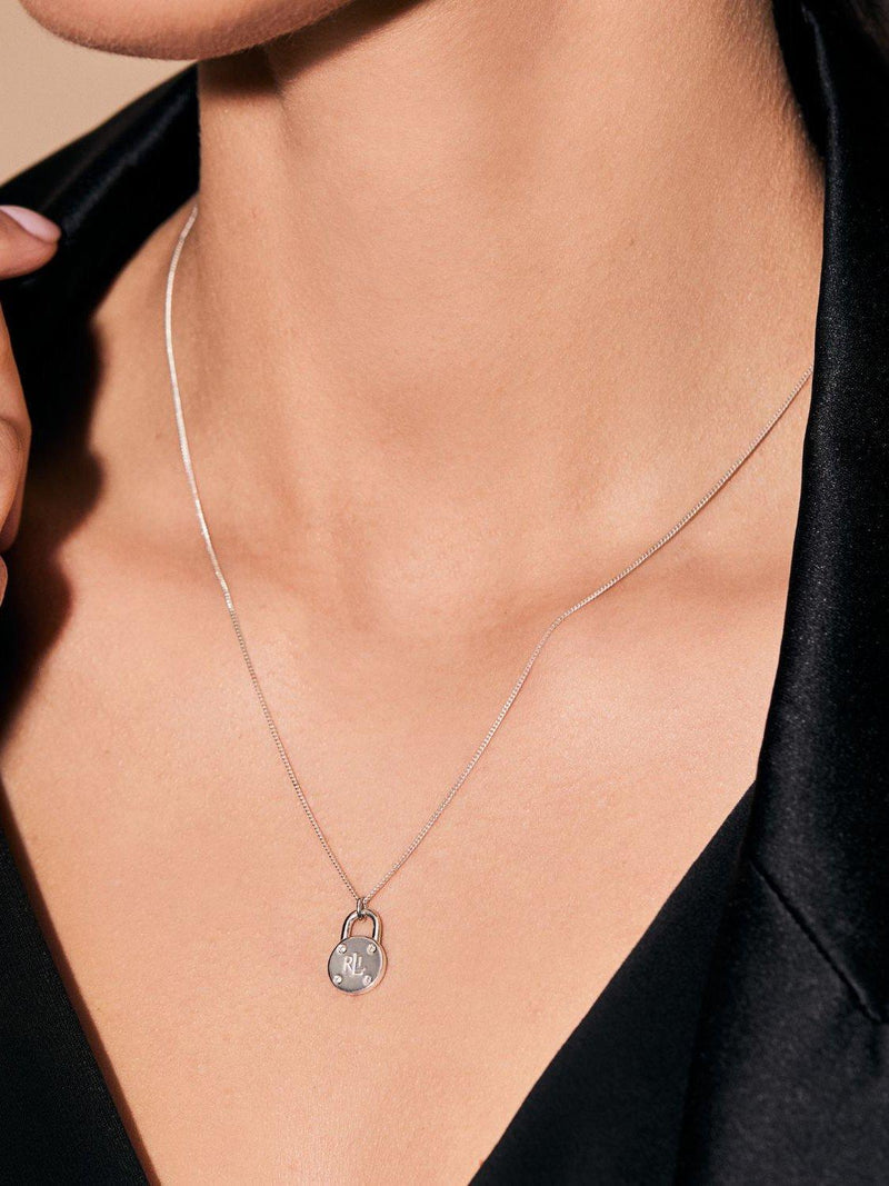 Lauren Ralph Lauren sterling silver diamond padlock necklace 35cm - British product