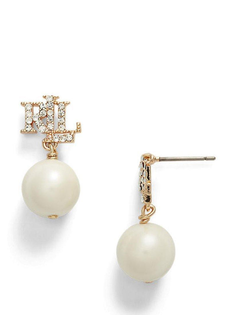 Ralph Lauren faux pearl cubic zirconia drop earrings gold (British brand)