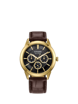 John Lewis Citizen Men's Eco-Drive Chronograph Day Date Leather Strap Watch 44mm- Buy online at McGrocer