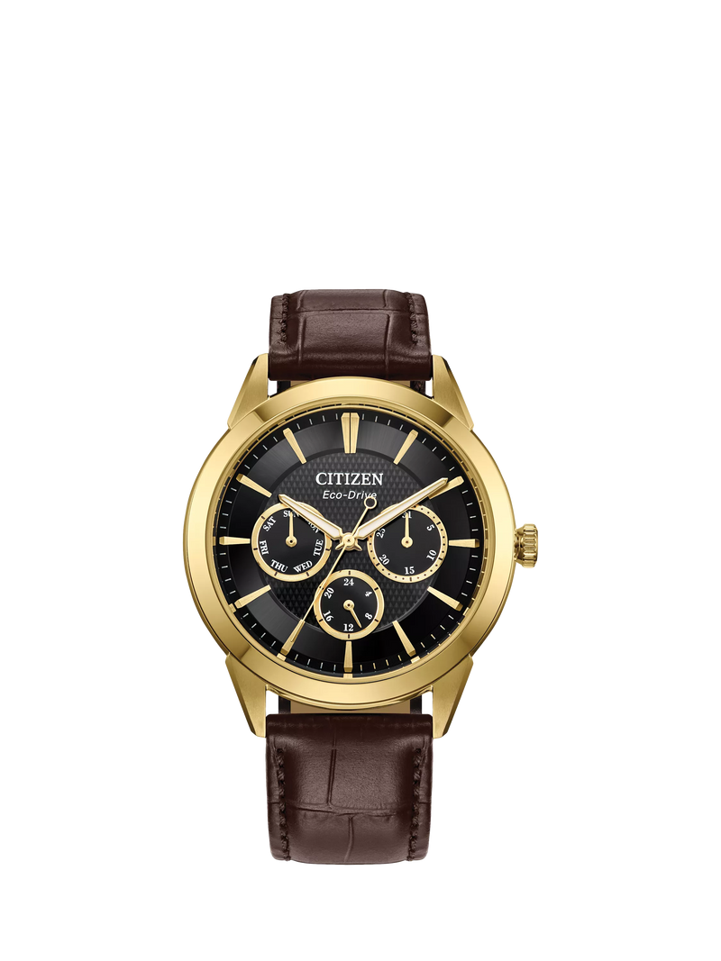 Citizen Eco-Drive chronograph watch 44mm brown leather strap (British brand)