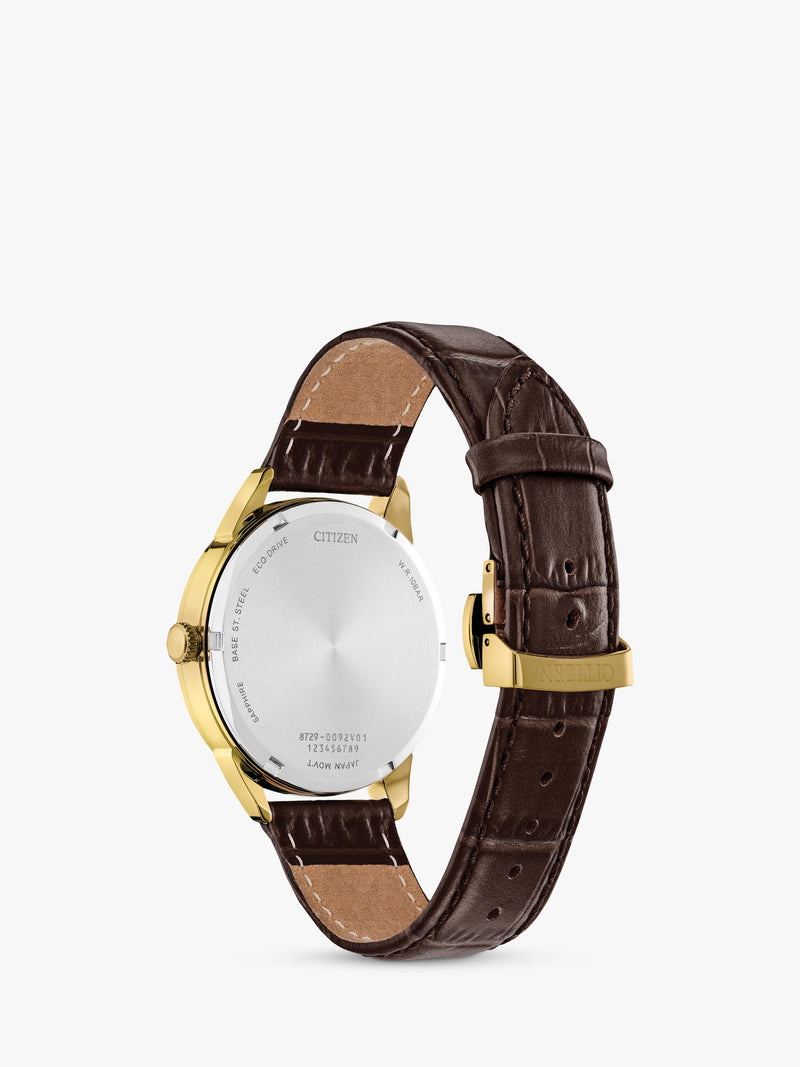 Citizen Eco-Drive chronograph watch 44mm brown leather strap (British brand)