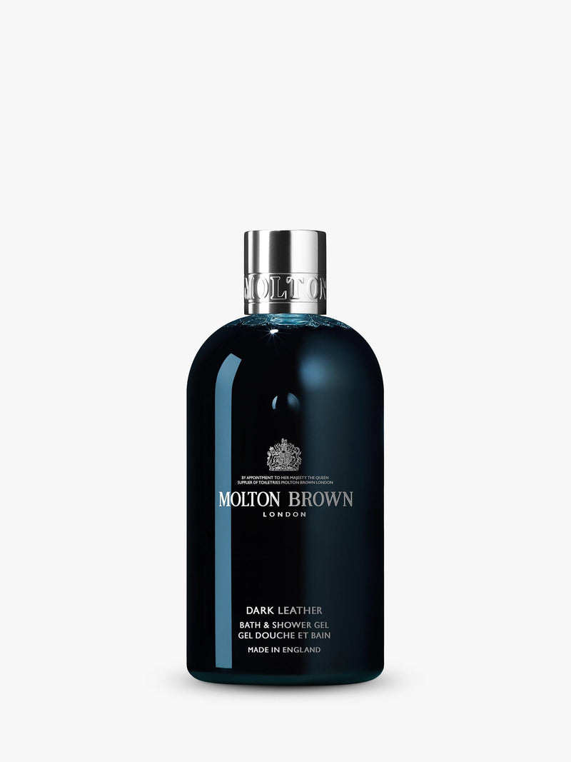 Molton Brown dark leather bath and shower gel 300ml, imported from the UK
