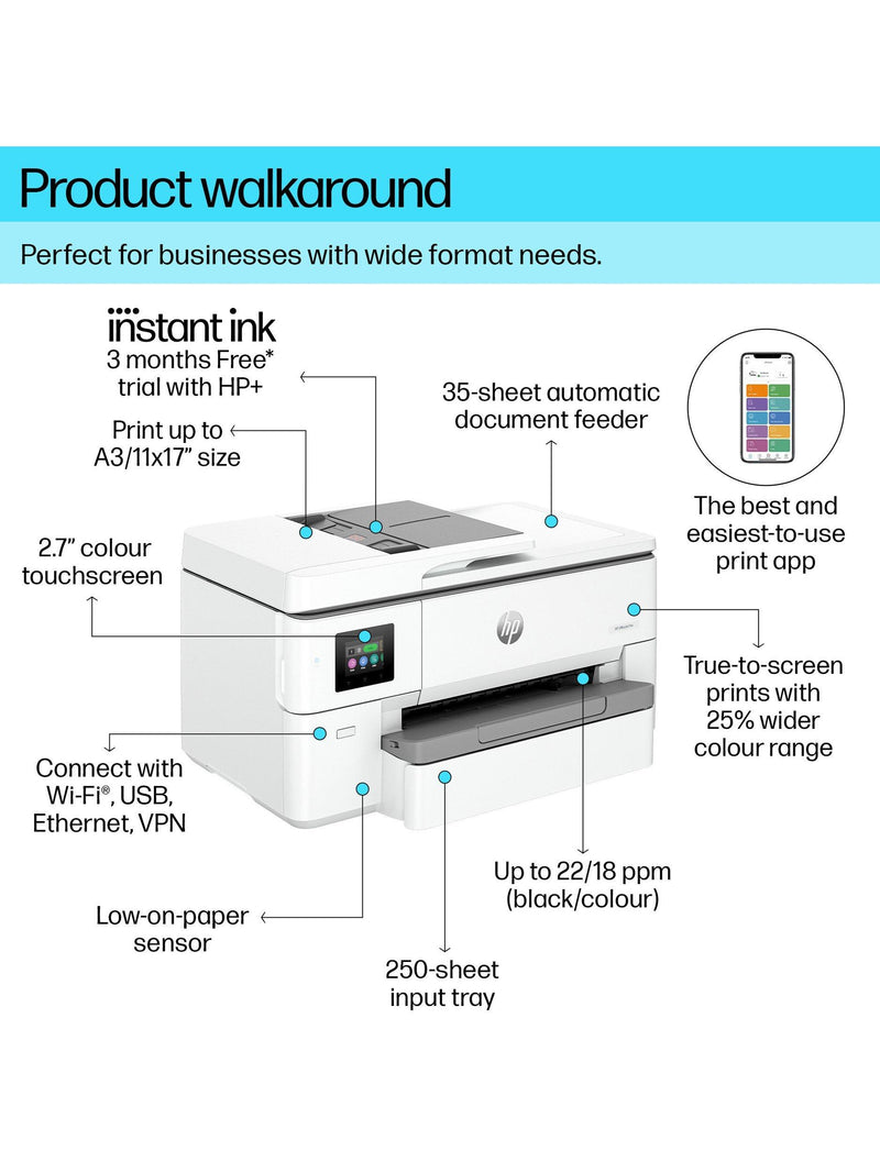 HP OfficeJet Pro 9720e A3 wireless printer (British brand)