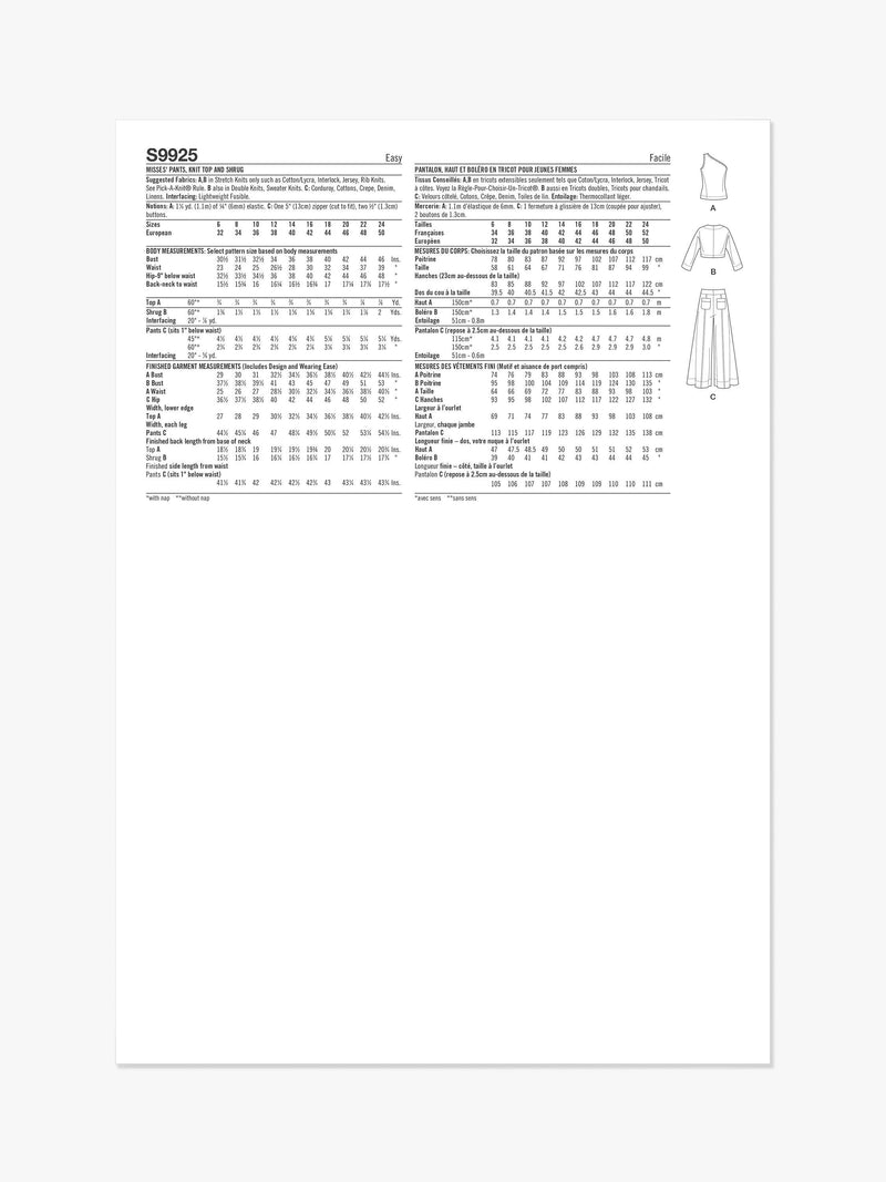 Simplicity sewing pattern SS9925, imported from the UK