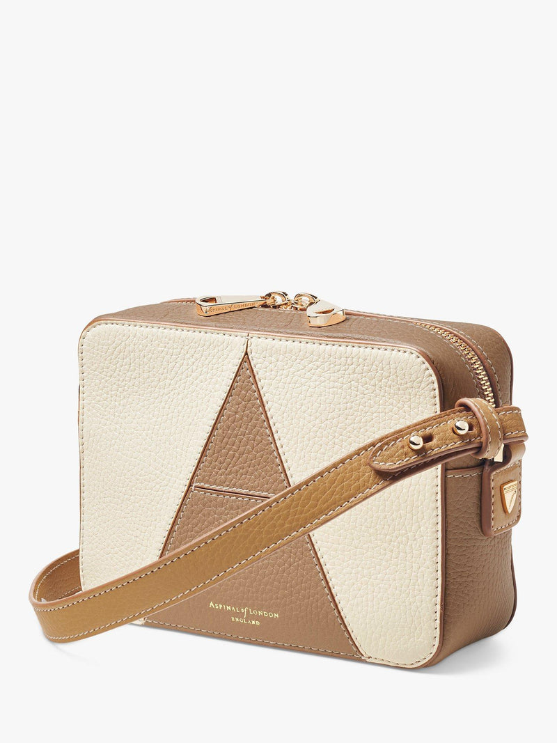 Aspinal of London camera crossbody bag pebble leather cream taupe (British brand)