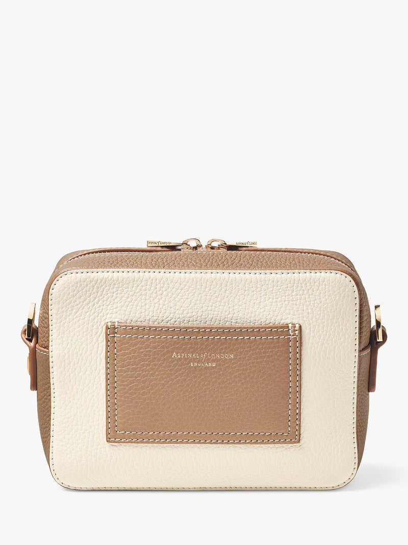 Aspinal of London camera crossbody bag pebble leather cream taupe (British brand)