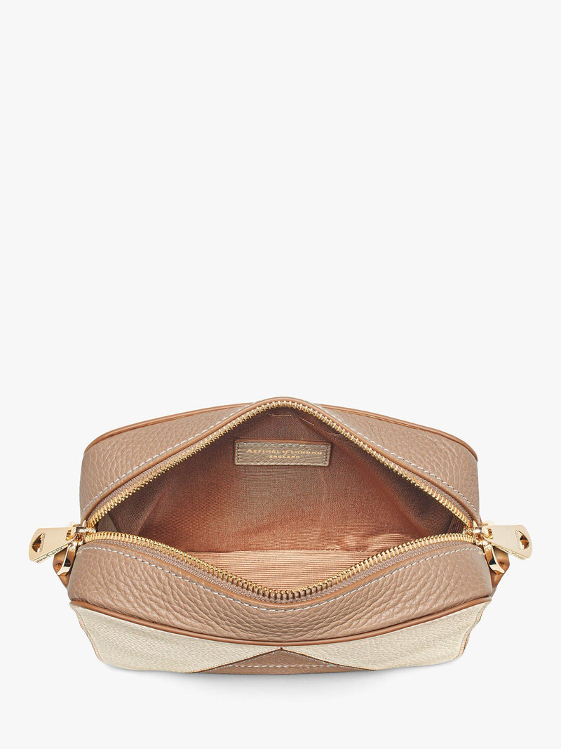 Aspinal of London camera crossbody bag pebble leather cream taupe (British brand)