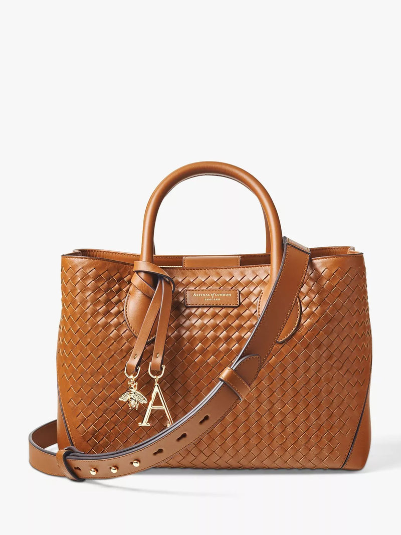 حقيبة يد Aspinal of London Tote Midi بتصميم شبكي منسوج من الجلد
