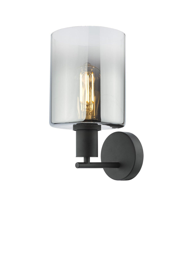 Där black and smoked glass wall light, imported from the UK