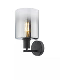 Där black and smoked glass wall light, imported from the UK