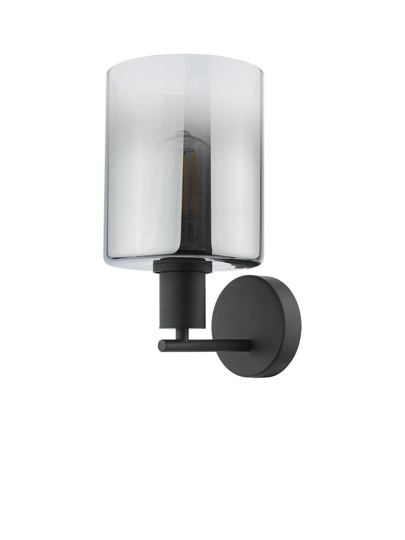 Där black and smoked glass wall light, imported from the UK