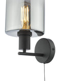 Där black and smoked glass wall light, imported from the UK