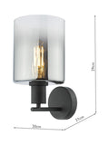 Där black and smoked glass wall light, imported from the UK