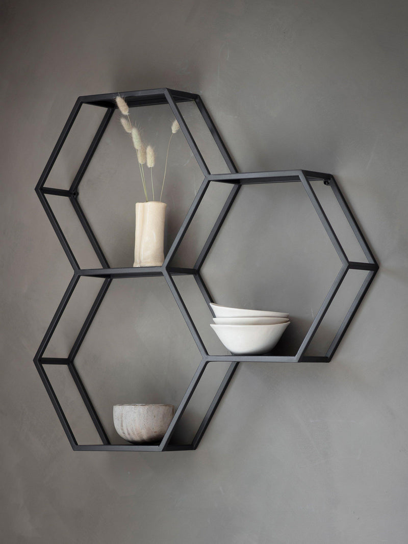 Gallery Direct honeycomb wall shelving unit black 70x68cm - British product