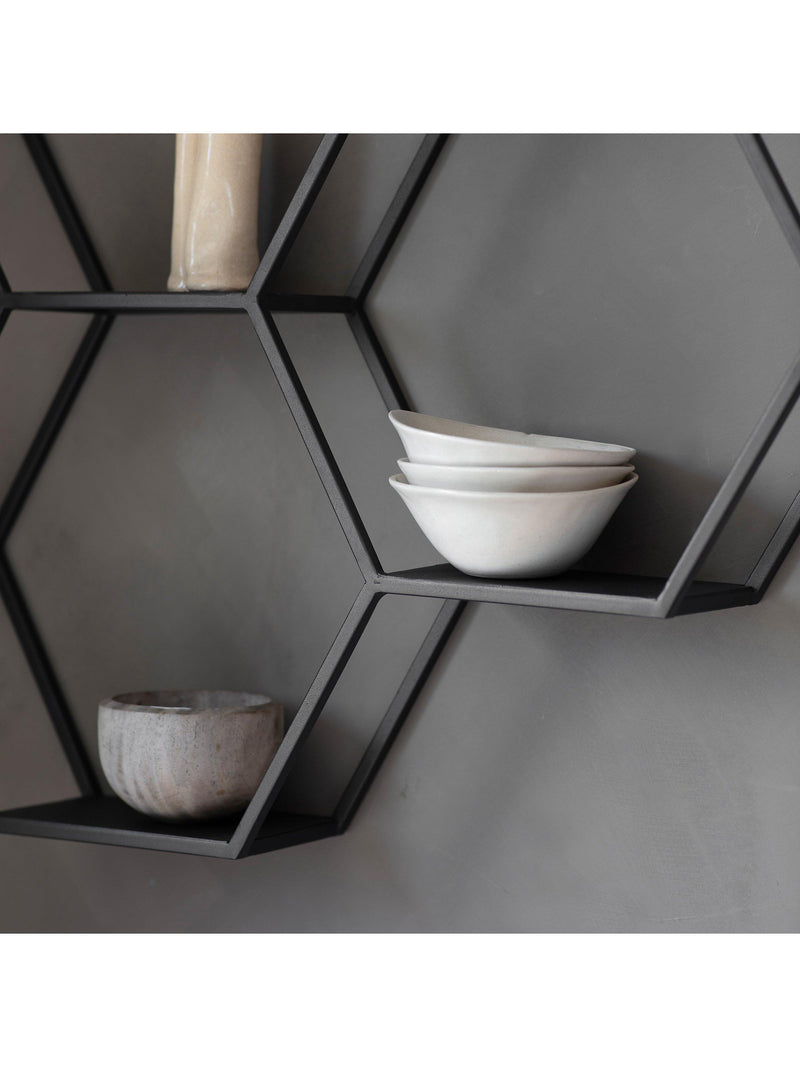 Gallery Direct honeycomb wall shelving unit black 70x68cm - British product