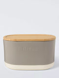 John Lewis stoneware bread bin grey bamboo lid, imported from the UK