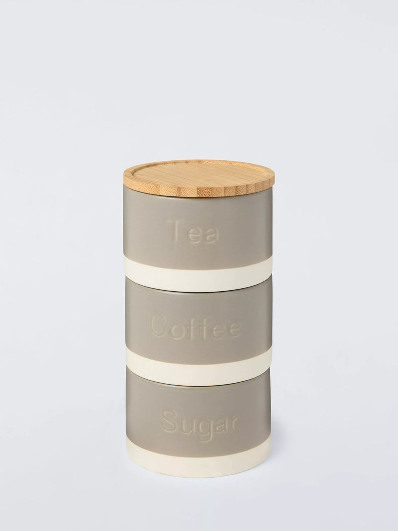 John Lewis grey stoneware caddy stack for tea coffee sugar (British brand)