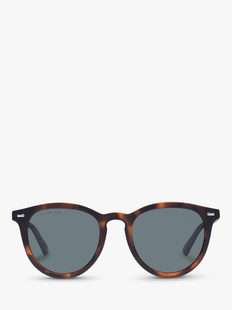 Le Specs Fire Starter polarized round sunglasses matte tortoise, imported from the UK