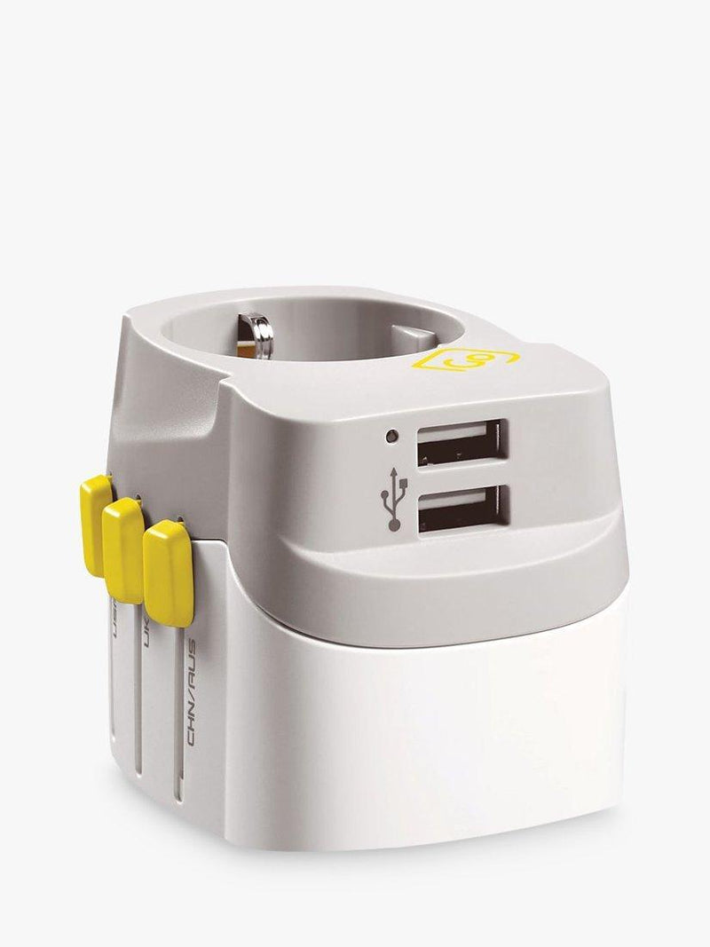 Go Travel worldwide adaptor with dual USB ports compact travel plug, imported from the UK