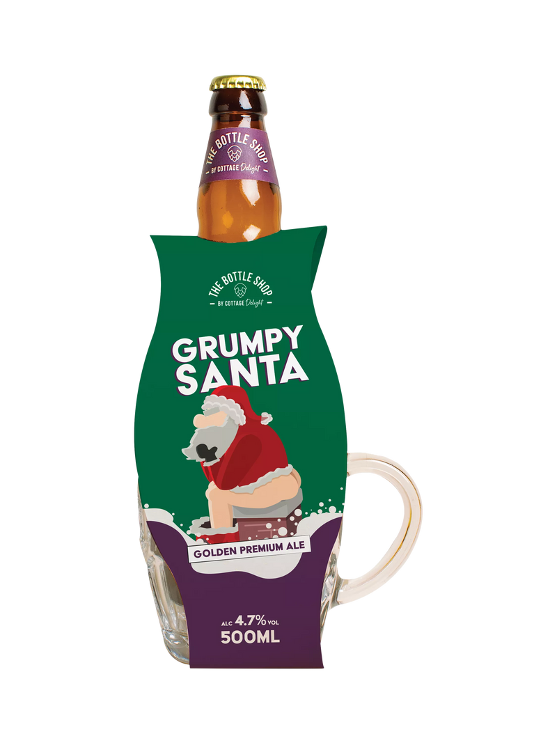 Cottage Delight Grumpy Santa ale with retro glass tankard 500ml - British product