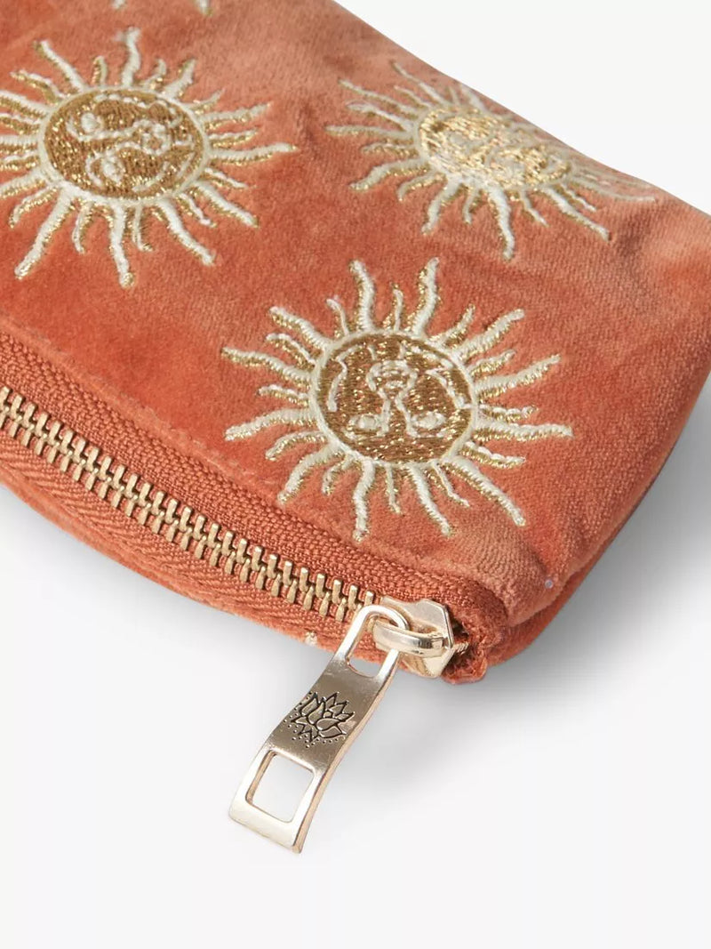 Elizabeth Scarlett Sun Goddess velvet coin purse with sun embroidery - British product