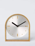 John Lewis mantel clock brushed aluminium natural wood, imported from the UK