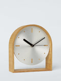 John Lewis mantel clock brushed aluminium natural wood, imported from the UK