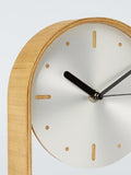 John Lewis mantel clock brushed aluminium natural wood, imported from the UK