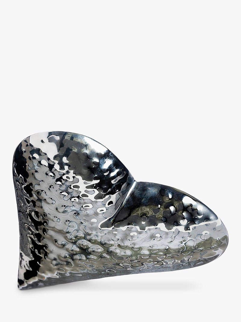 Selbrae House hand-hammered heart-shaped stainless steel dish in silver (British brand)