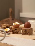 Selbrae House oak wood egg cups set of 2 with engravings (British brand)