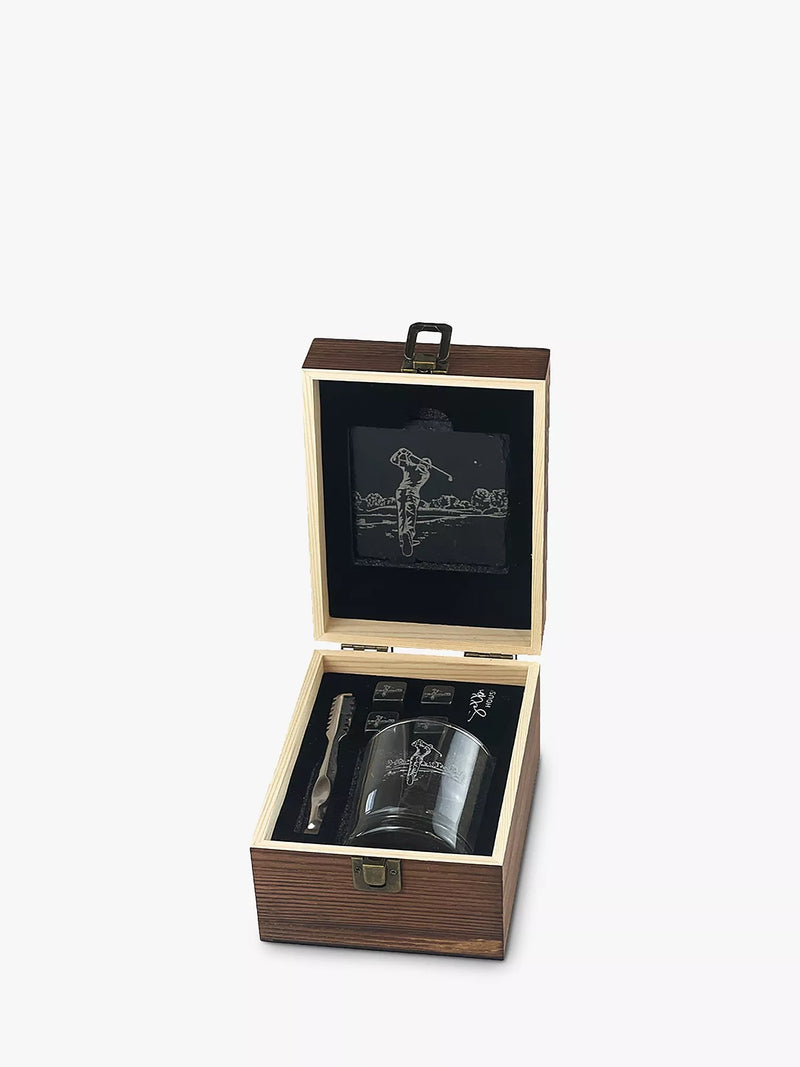 Selbrae House golf gift set with whisky glass and slate coaster - British product