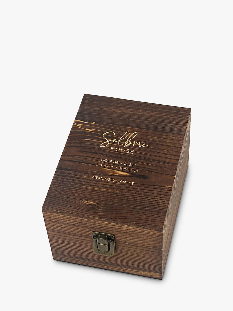 Selbrae House golf gift set with whisky glass and slate coaster - British product