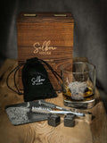 Selbrae House highland cow whisky gift set with coaster and stones, imported from the UK