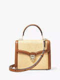 Aspinal Midi Mayfair Raffia cross body bag, natural tan, imported from the UK