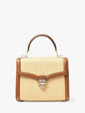 Aspinal Midi Mayfair Raffia cross body bag, natural tan, imported from the UK