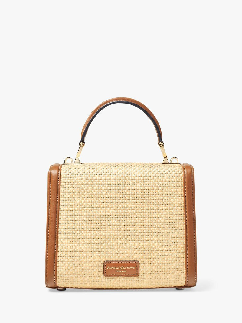 Aspinal Midi Mayfair Raffia cross body bag, natural tan, imported from the UK