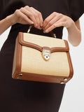Aspinal Midi Mayfair Raffia cross body bag, natural tan, imported from the UK
