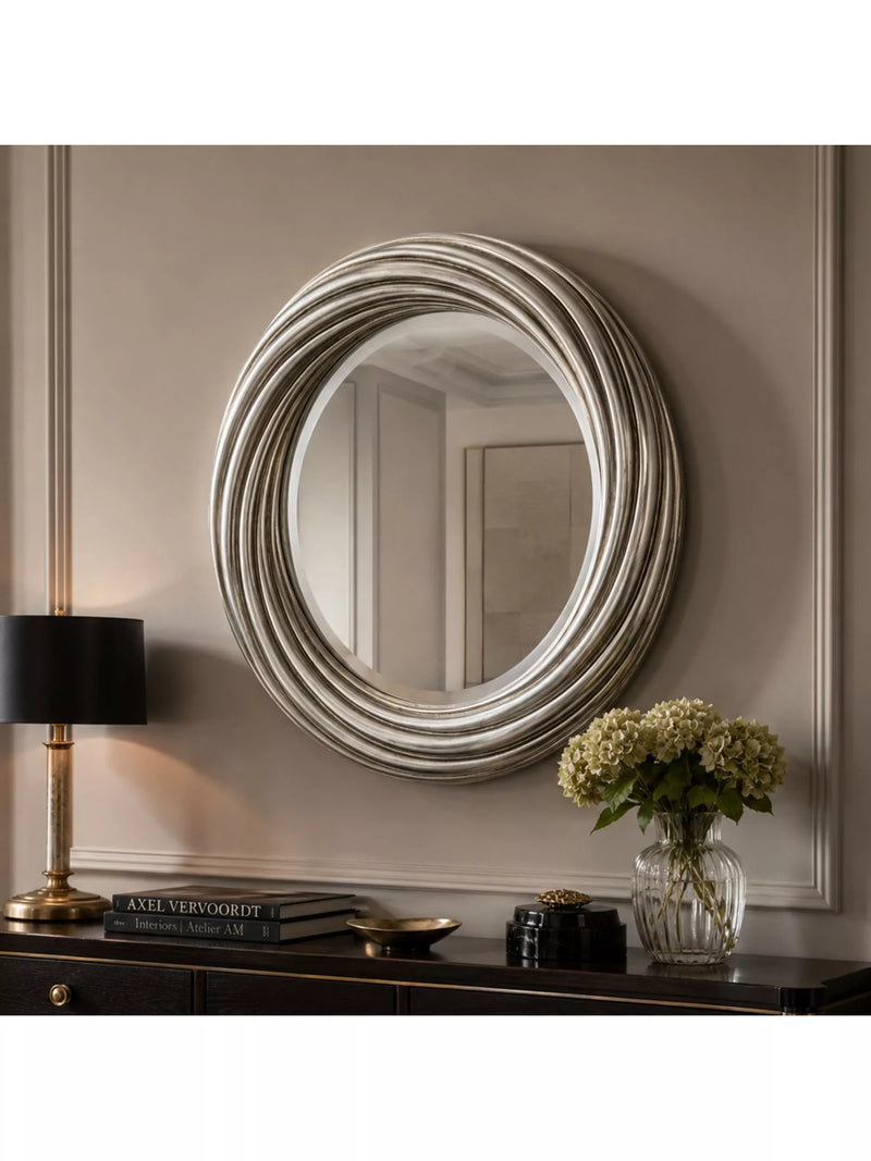 Yearn round wall mirror silver 84cm, UK version