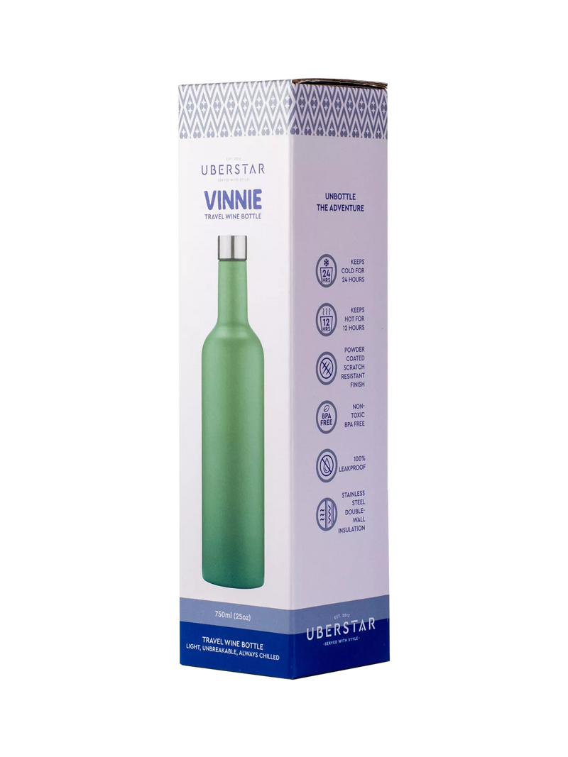 Uberstar insulated stainless steel travel wine bottle in Sage Green, 750ml (British brand)