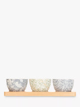 John Lewis Set of 3 Ceramic Prep Bowls with Mixed Prints and Beech Tray- Buy online at McGrocer