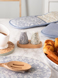 Salt and pepper set with William Morris print and wooden base (British brand)