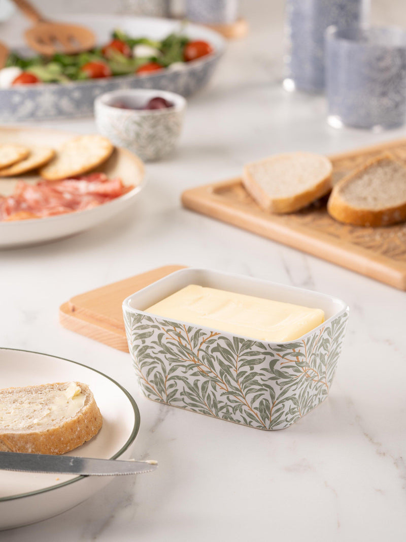 William Morris Willow Boughs butter dish with beech wood lid (British brand)