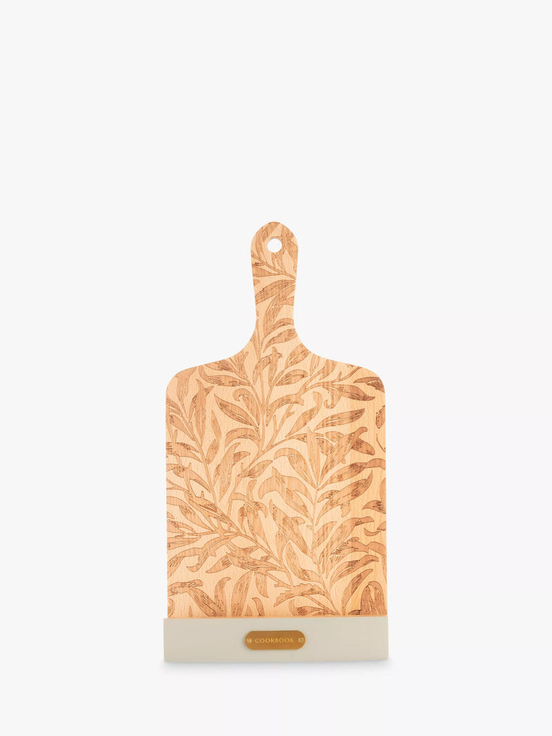 William Morris cookbook stand with Willow Boughs etching, collapsible beech wood (British brand)